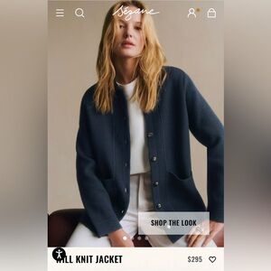 Sezane Will Knit Jacket Merino Wool Organic Cotton Navy Blue Women's Size Small